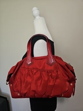 MZ Wallace Red Gathered Satchel with Leather Trim
